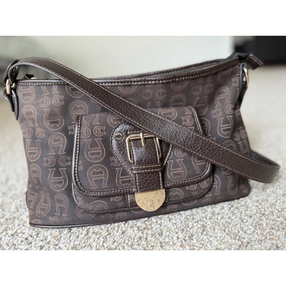 Vintage Y2K Etienne Aigner Monogram Hobo Bag Buckle‎ Shoulder Bag Brown